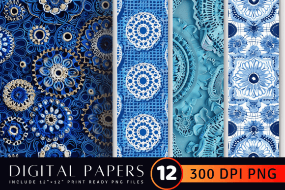 Blue Crochet Embroidery Digital Paper Review