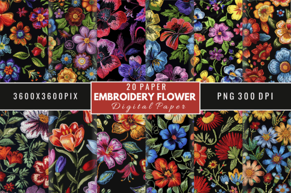 Review: Embroidery Flower Pattern Digital Papers