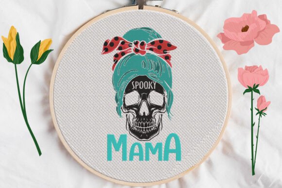 Spooky Mama, Messy Bun Skull Embroidery Review
